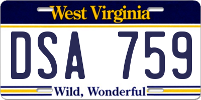 WV license plate DSA759