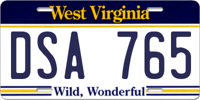 WV license plate DSA765