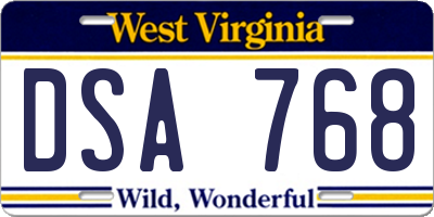WV license plate DSA768