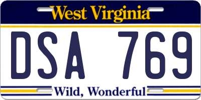 WV license plate DSA769