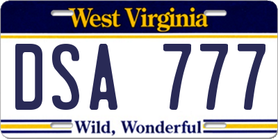 WV license plate DSA777