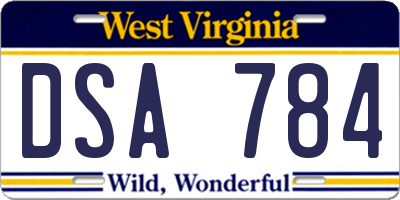 WV license plate DSA784