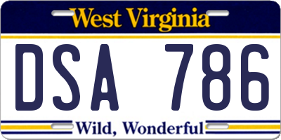 WV license plate DSA786