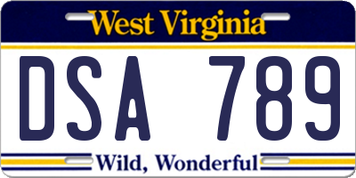 WV license plate DSA789