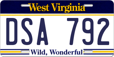 WV license plate DSA792