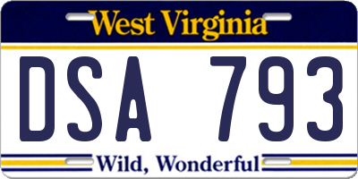 WV license plate DSA793