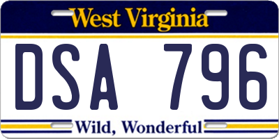 WV license plate DSA796