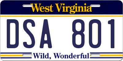 WV license plate DSA801