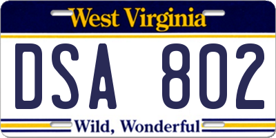 WV license plate DSA802