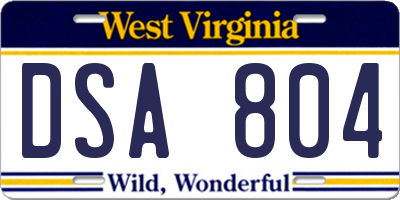 WV license plate DSA804