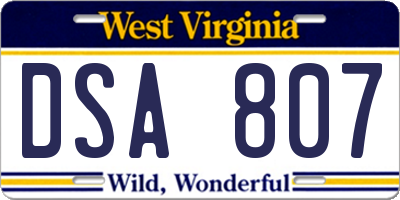 WV license plate DSA807