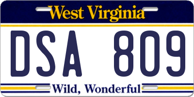 WV license plate DSA809