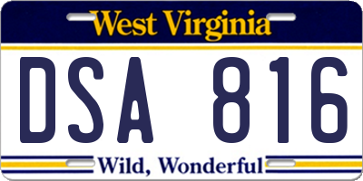 WV license plate DSA816