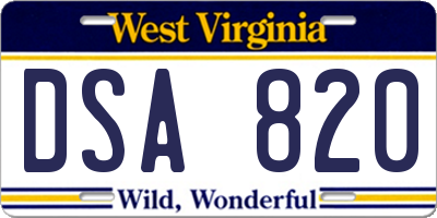 WV license plate DSA820