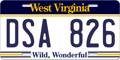 WV license plate DSA826