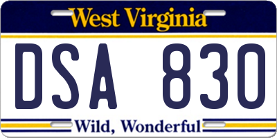 WV license plate DSA830