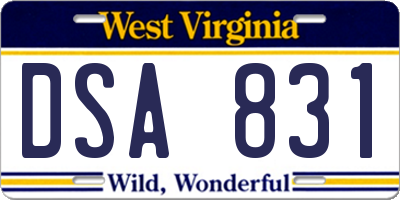 WV license plate DSA831