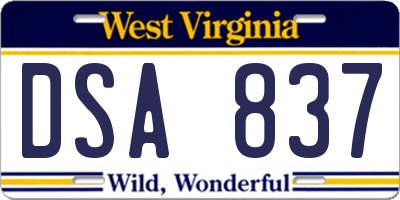 WV license plate DSA837