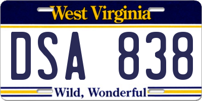 WV license plate DSA838