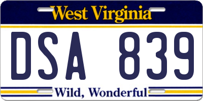 WV license plate DSA839