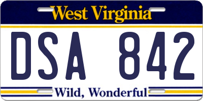 WV license plate DSA842