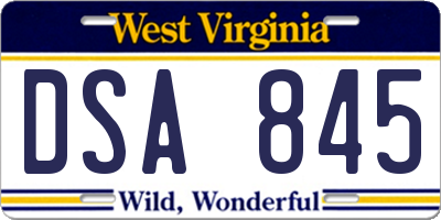 WV license plate DSA845