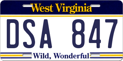 WV license plate DSA847