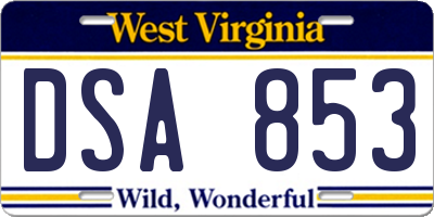 WV license plate DSA853