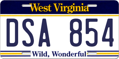 WV license plate DSA854