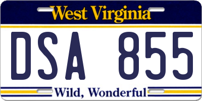 WV license plate DSA855