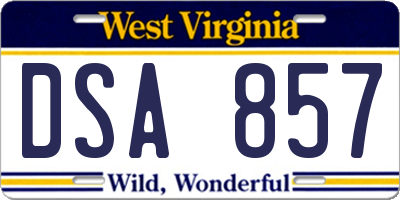 WV license plate DSA857