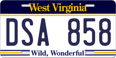 WV license plate DSA858