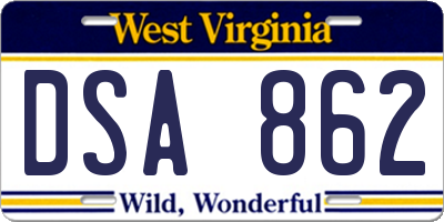 WV license plate DSA862