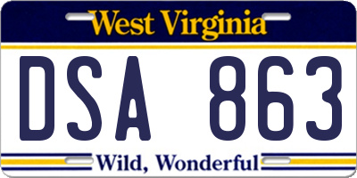 WV license plate DSA863