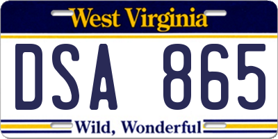 WV license plate DSA865