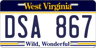 WV license plate DSA867