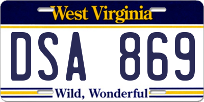 WV license plate DSA869