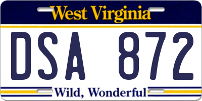 WV license plate DSA872