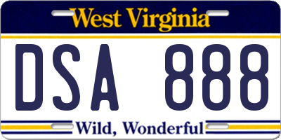 WV license plate DSA888