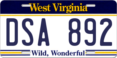 WV license plate DSA892