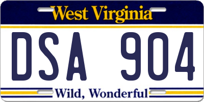 WV license plate DSA904