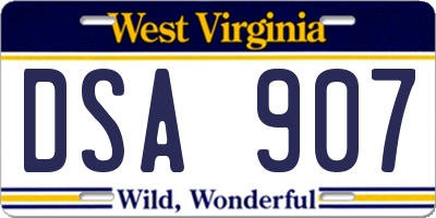 WV license plate DSA907