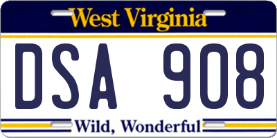 WV license plate DSA908