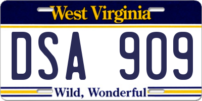 WV license plate DSA909