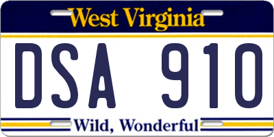 WV license plate DSA910