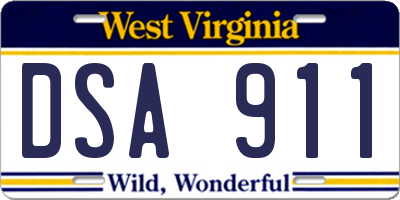 WV license plate DSA911