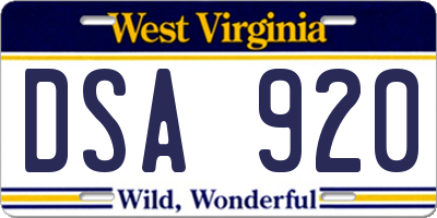 WV license plate DSA920