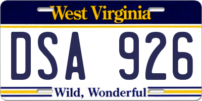 WV license plate DSA926