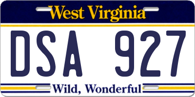 WV license plate DSA927