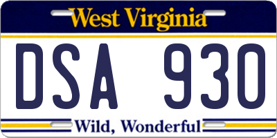 WV license plate DSA930